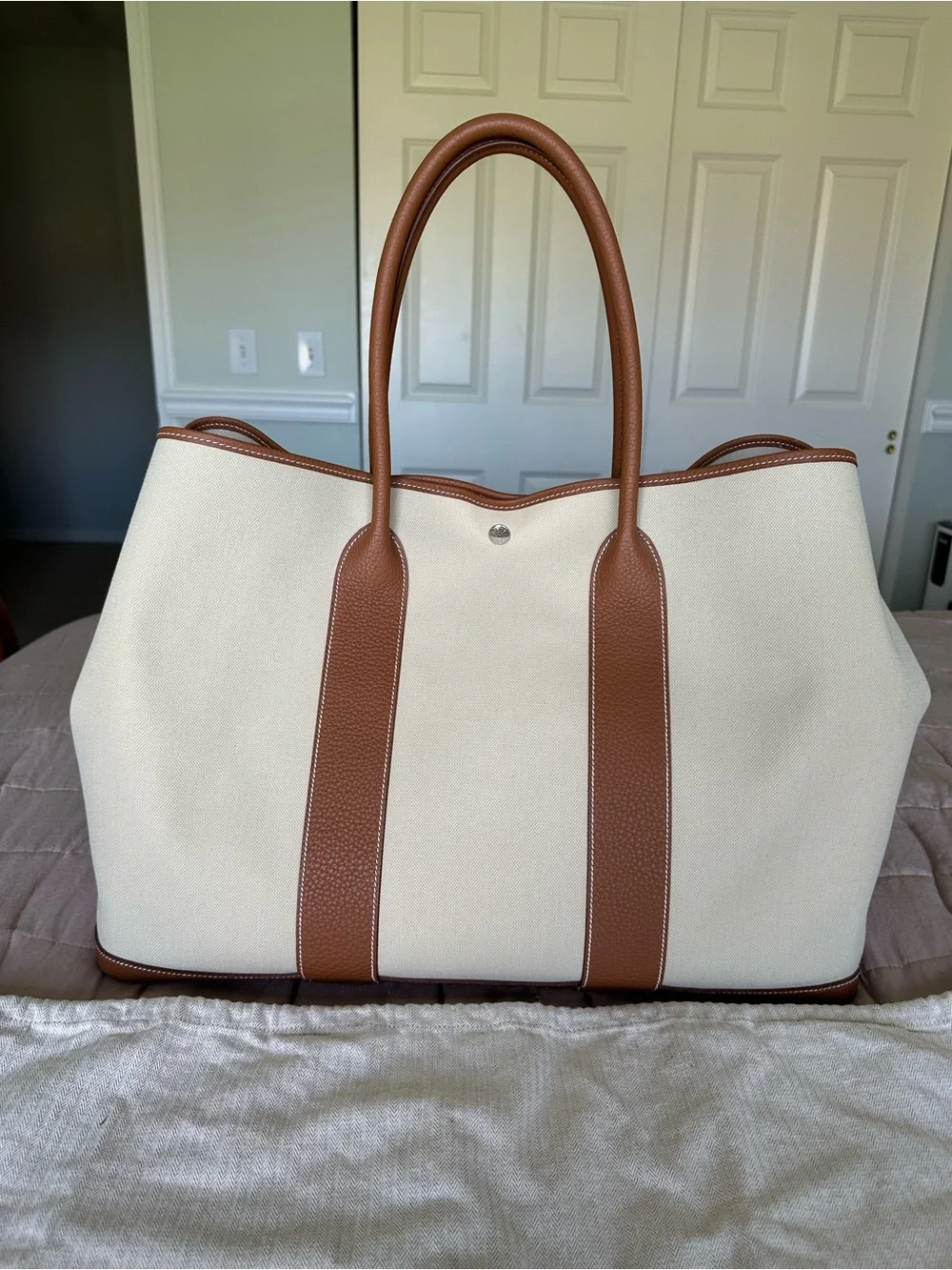 Hermes Garden Party Voyage 49 Toile Negonda Gold XL Weekender Travel Tote Rare - Picture 4 of 17